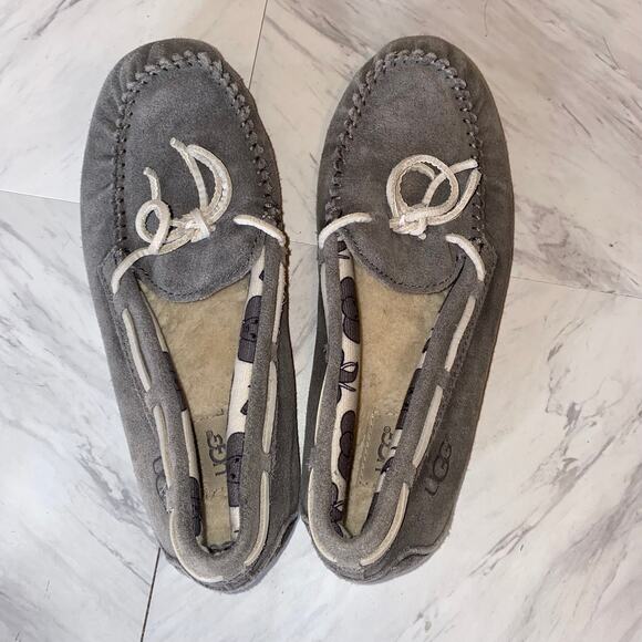 Ugg Grey Leather Ryder Slippers Elephant Jungle Liner Size 5 - Picture 8 of 12